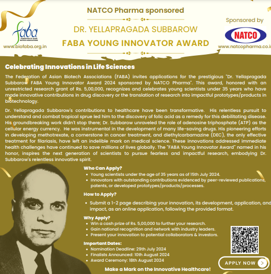 Dr. Yellapragada Subbarow FABA Young Innovator Award 2024 Check Eligibility, Important Dates Apply Now