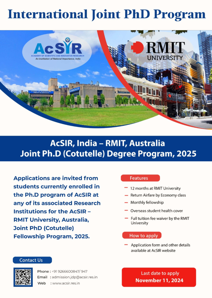 RMIT-AcSIR Joint International PhD Program 2024 - Check Eligibility & Important Dates